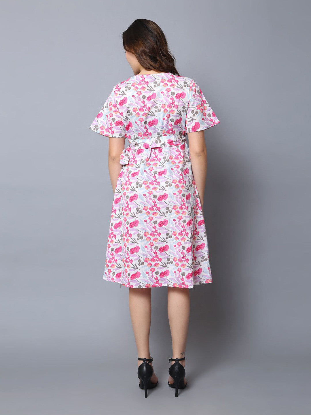 Women's Floral Printed Puff Sleeve Cotton Dress