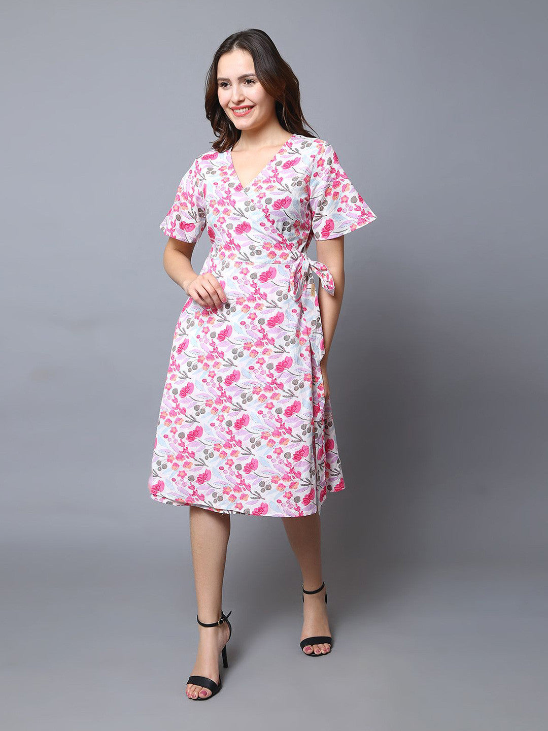 Women's Floral Printed Puff Sleeve Cotton Dress