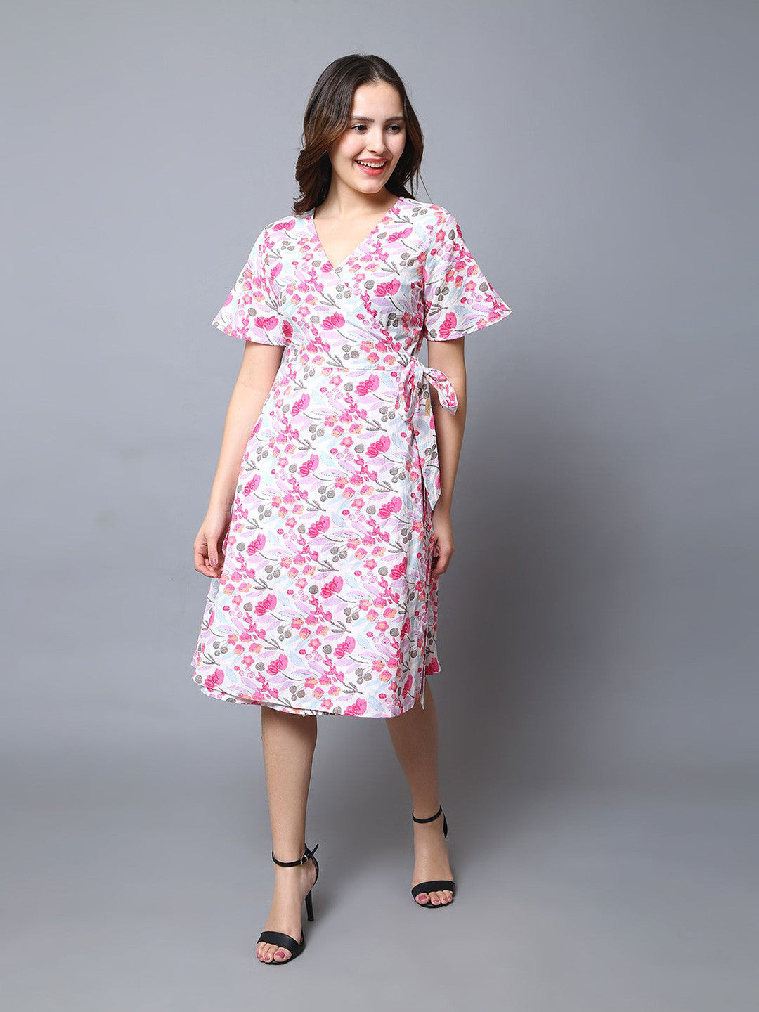 Women's Floral Printed Puff Sleeve Cotton Dress