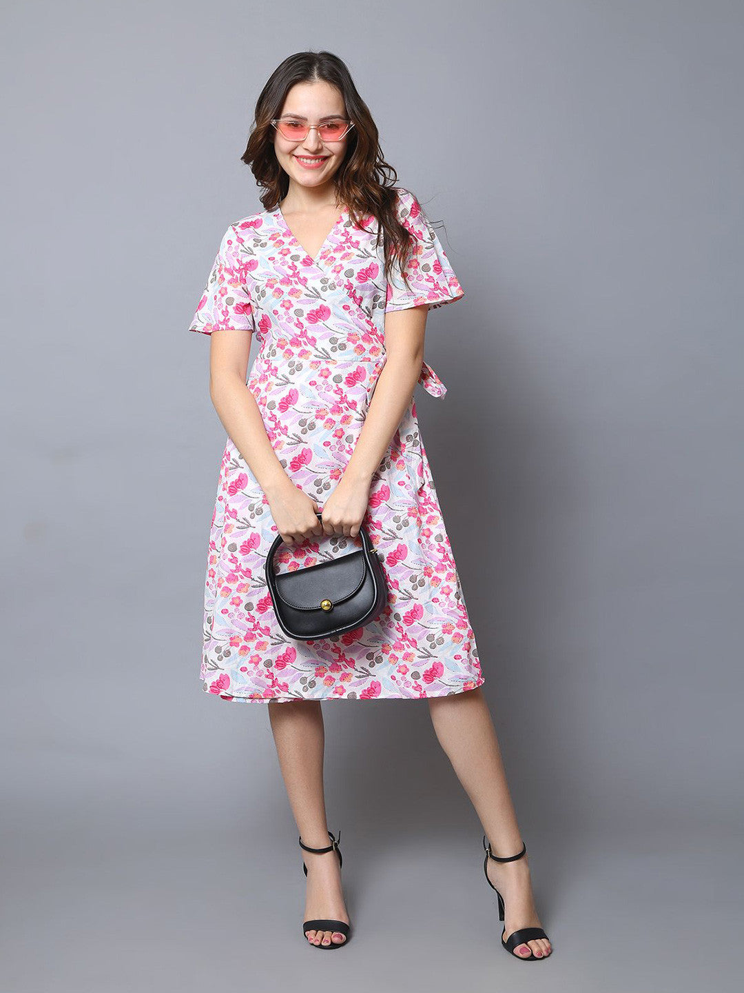 Women's Floral Printed Puff Sleeve Cotton Dress