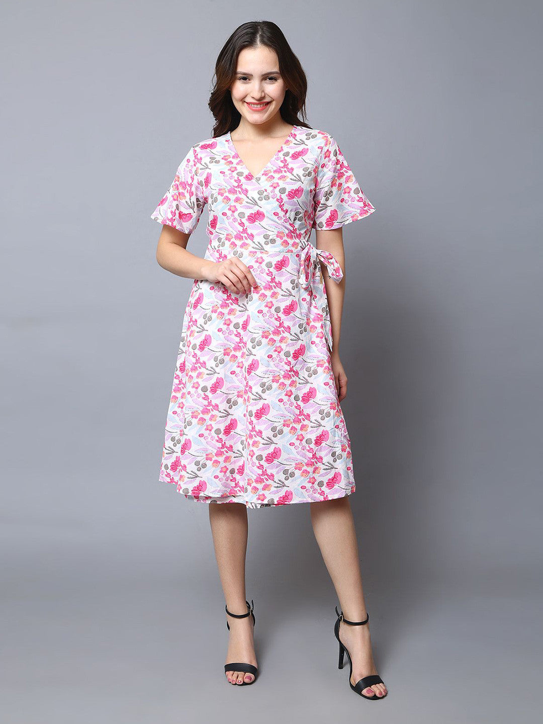 Women's Floral Printed Puff Sleeve Cotton Dress