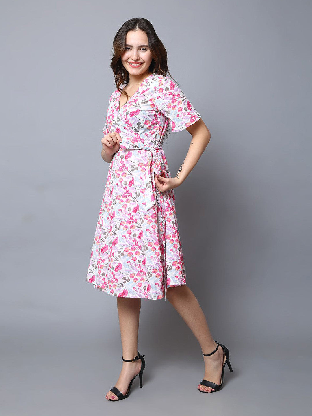 Women's Floral Printed Puff Sleeve Cotton Dress